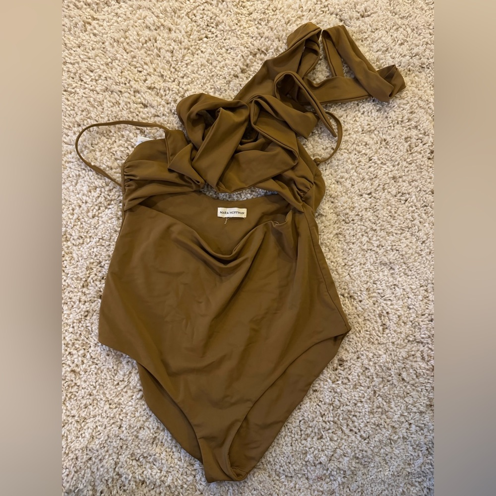 Mara Hoffman One Piece Wrap Top Swim Suit in Khaki Mustard